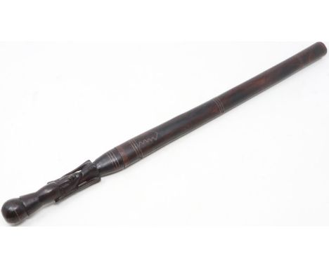 Carved African Tribal handled blade in a wooden sheath. UK P&amp;P Group 3 (£30+VAT for the first lot and £8+VAT for subseque