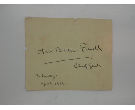 Signature of Olave Baden-Powell chief guide Bulawayo 1936. UK P&amp;P Group 1 (£16+VAT for the first lot and £2+VAT for subse