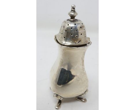 Hallmarked silver castor, Birmingham assay, H: 10 cm, 57g. UK P&amp;P Group 1 (£16+VAT for the first lot and £2+VAT for subse