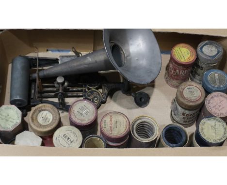 Edison phonograph player for restoration and a collection of Edison and other records, no cylinder drum does not spin when wo