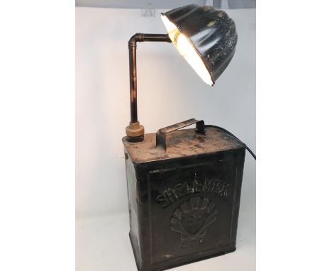 Shell BP metal fuel can converted to a lamp, H: 53 cm. Not available for in-house P&amp;P 