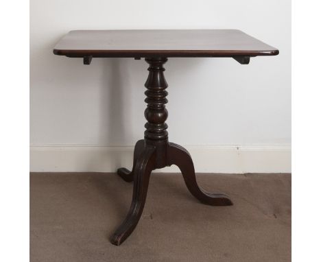 POST REGENCY MAHOGANY OBLONG TIP UP TRIPOD TEA TABLE 
on a turned pillar, 84cm wide 