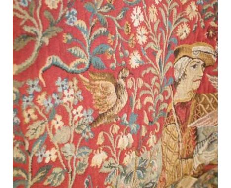 LATE 20TH CENTURY TAPESTRY WALL HANGING OF 'THE LADY & THE FALCONER'
a copy of a 15th century Flemish tapestry design, brown 