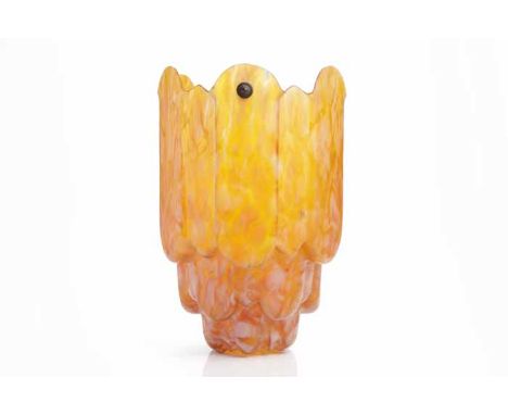 ART DECO MARBLED ORANGE GLASS HANGING CEILING LIGHT SHADE
of stepped circular form, 36cm high