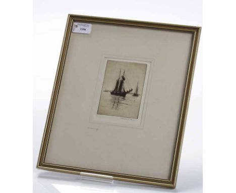 GERALD MAURICE BURN,
EVENING
etching, signed and titled in pencil
11cm x 7.5cm
Mounted, framed and under glass