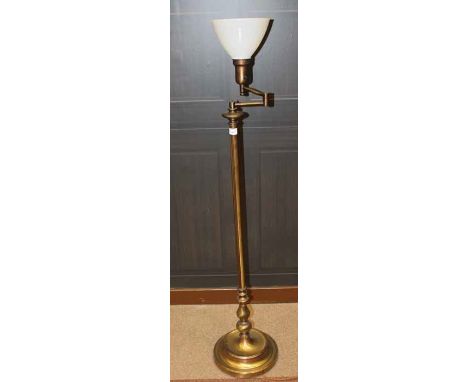 EARLY 20TH CENTURY OXIDISED BRASS FLOOR READING LAMP
with frosted glass shade, 135cm high