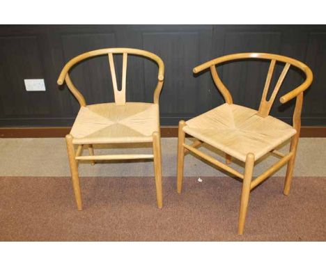 SET OF SIX DANISH MODERNIST STYLE OAK WISHBONE DINING CHAIRS
after orignal design 'Model CH24' by Hans Wegner, with shaped ba