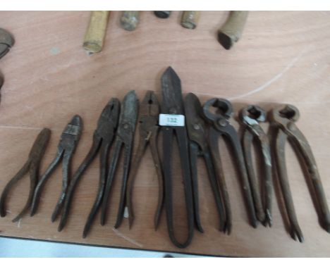 A selection of vintage grips tin snips and pliers