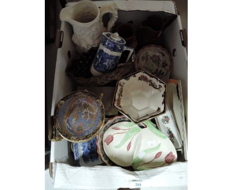 A selection of vintage ceramics including blue and white wares
