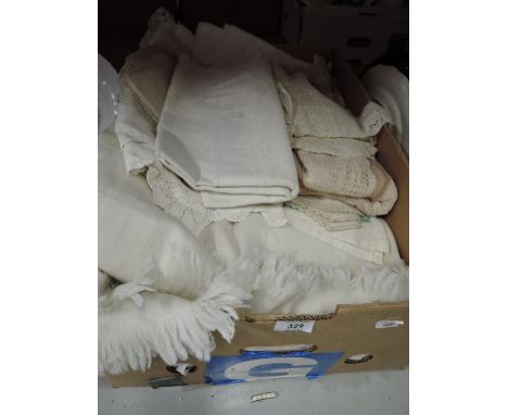 A selection of vintage linen crotchet work and fabric