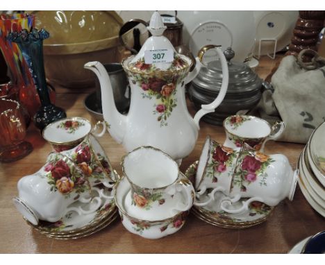 A vintage part tea service by Royal Albert in the Old Country Roses pattern