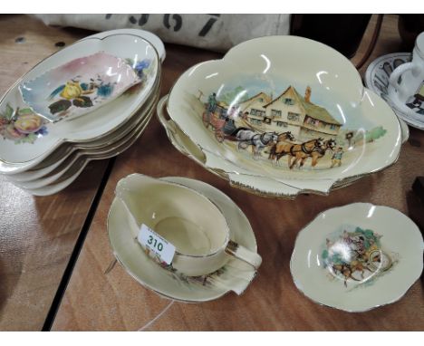 A selection of vintage ceramics including Royal Winton Coaching scenes