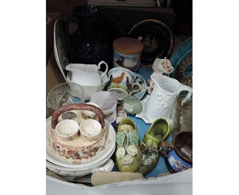 A selection of vintage ceramics including large blue water jug