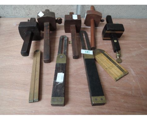 A selection of vintage marking and mortise gauges and wood markers