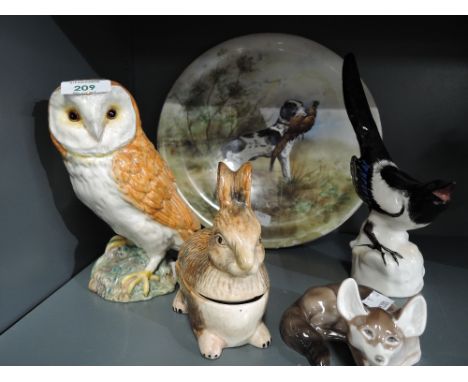 A selection of vintage ceramic figures and figurines including barn owl