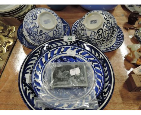 A selection of vintage blue and white wares in a Chinese style