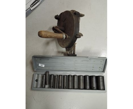 A vintage large set grinding stone byThe Lutherline dimo grit with new stone
