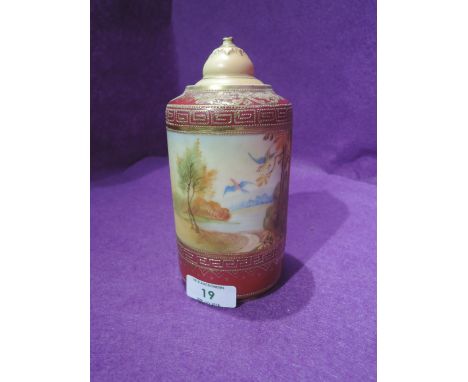 A vintage ceramic tea caddy by Noritake with hand painted decoration