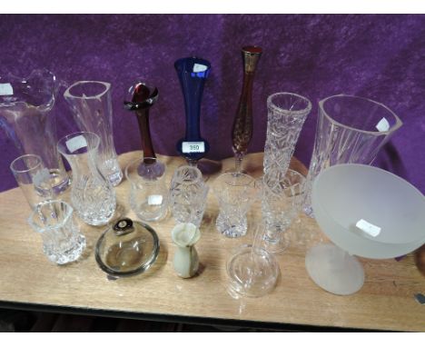 A selection of vintage colour and crystal glass wares