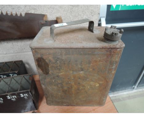 A vintage advertising petrol fuel can for motor oil Esso with Shell Mex brass top