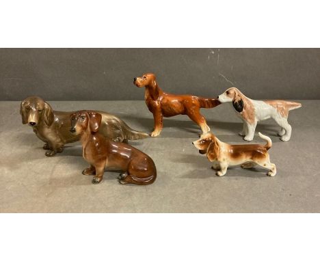 A selection of ceramic dogs to include Dachshunds, Bassett Hound and a Pointer 