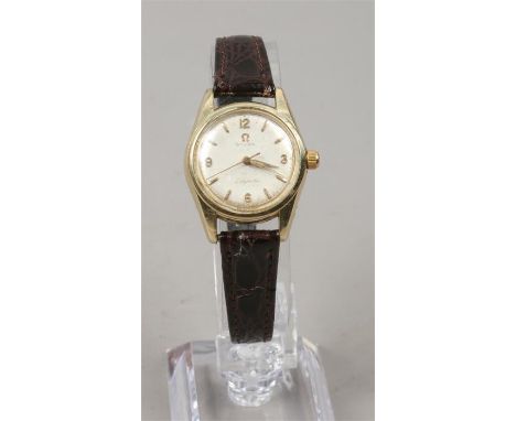 A ladies gold plated Omega Ladymatic Seamaster manual wristwatch.