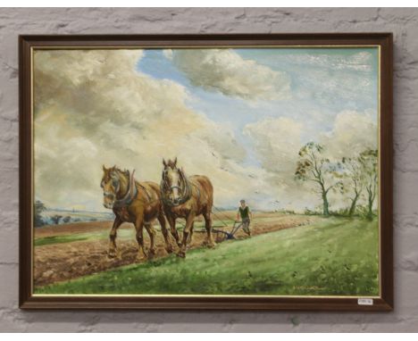John Constable Reeve framed oil on board prospect farm shire horse at work.