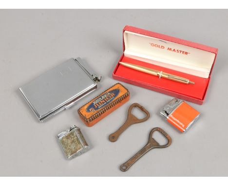 A small collection of smoking related items, along with a vintage John Bull puncture repair kit etc.