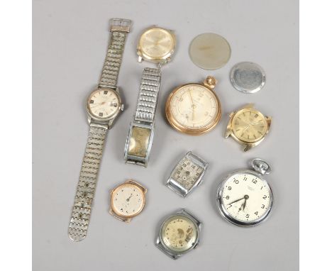 A quantity of vintage wristwatches mostly for repair, along with two pocket watches including Ingersoll, Smiths etc.
