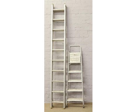 An aluminium 10 rung double ladder by Clima ladders, along with a pair of aluminium steps.
