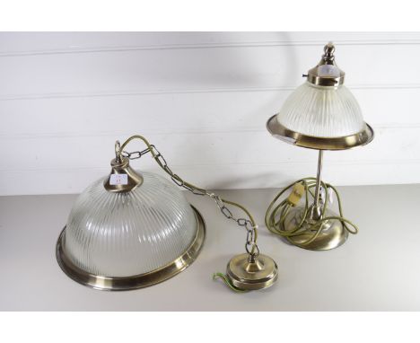 METAL WALL LIGHT WITH GLASS SHADE AND A METAL LAMP WITH GLASS SHADE (2)