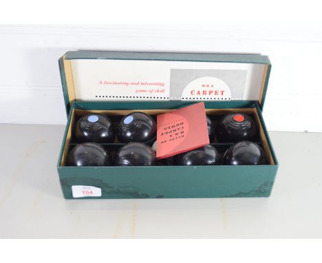 BOX CONTAINING SET OF INDOOR CARPET BOWLS BY B &amp; A