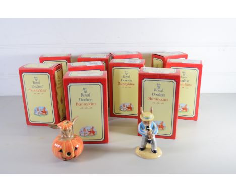 TEN ROYAL DOULTON BUNNIKINS IN ORIGINAL BOXES INCLUDING CLARINET BUNNY, LITTLE BOY BLUE, DETECTIVE ETC