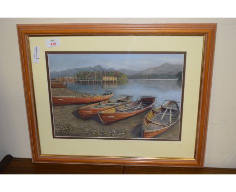 FRAMED PRINT OF A JASMINE SQUIRES PAINTING - BOAT RACING, APPROX 38 X 31CM, TOGETHER WITH A FRAMED PASTEL BY SAME ARTIST "ROW