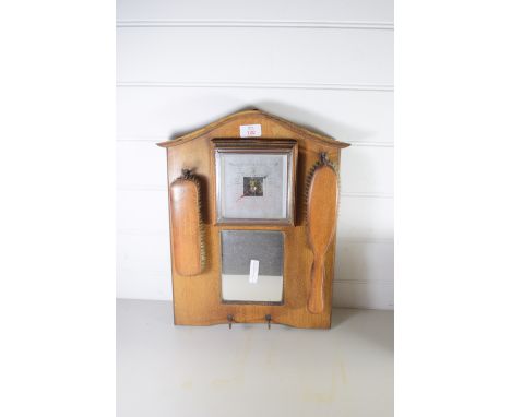 BAROMETER IN WOODEN FRAME WITH TWO WOODEN BACKED BRUSHES
