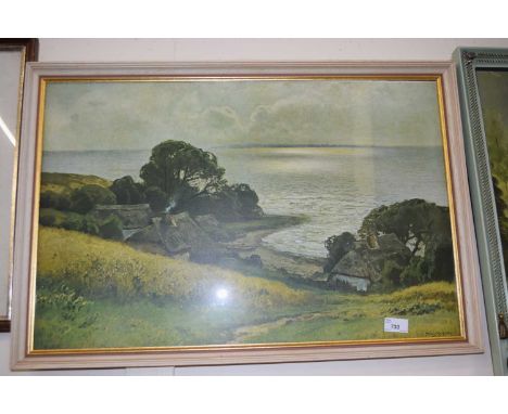 Coastal landscape, reproduction print, framed and glazed
