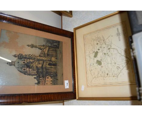 Map of Rutlandshire and a print of a Church (2)