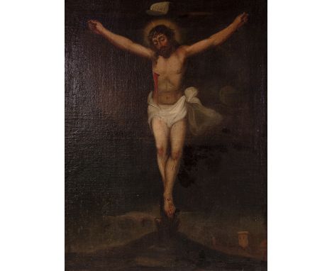 Andalusian school of the mid-18th century. "Christ crucified". Oil on canvas. Measurements: 81 x 61 cm, 106 x 86 cm. (frame) 