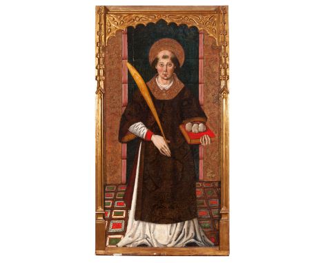 Catalan school of the second half of the fifteenth century."St. Stephen", ca. 1480.Tempera painting on panel and gold backgro