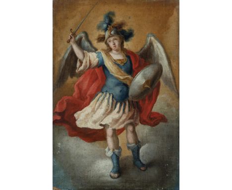 Attributed to JUAN DE ESPINAL (Seville, 1714 - 1783)."St. Michael the Archangel.Oil on canvas. Re-drawn.Size: 41 x 27 cm.Juan