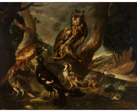 Dutch School, XVII century."Birds".Oil on canvas.Size: 133 x 168 cm.; 157 x 193 cm. (frame).The animalistic genre, and specif