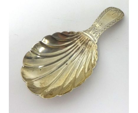 Georgian silver caddy spoon with shell bowl, Wm Channer, London 1790