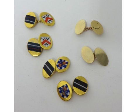 A pair of 9ct cufflinks t/w two pairs of gilt and enamel cufflinks (3)