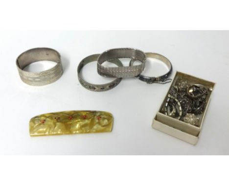 Various silver bracelets, Chinese bangle and sundry other jewellery