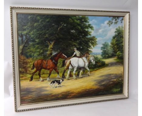 STAN K. MITCHELL (Devon artist) oil on canvas 'Shire Horse' traditional scene 70cm x 90cm, c1970 with receipt