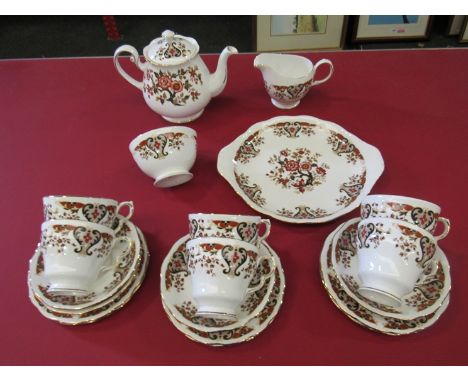 A Colclough Royale pattern teaset including teapot and bread and butter plate