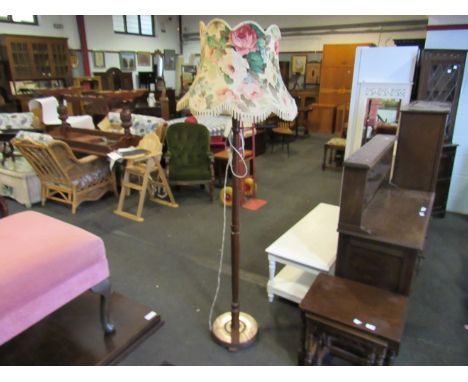 An oak standard lamp with floral shade   DTI FAILURE