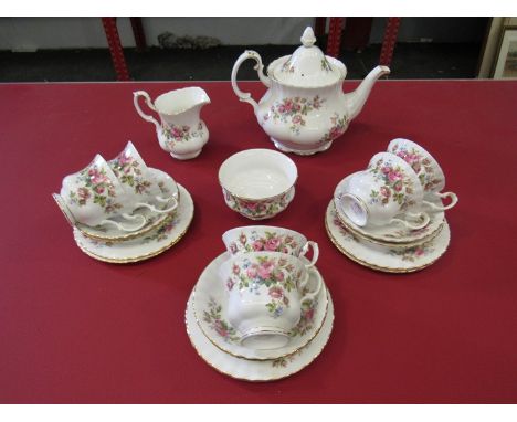 A Royal Albert Moss Rose teaset, including teapot