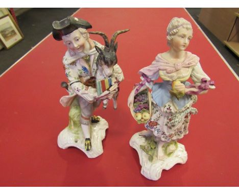 A Voigt Bros. Sitzendorf, Germany Meissen copy of a Goat Herd and Fruit Seller
