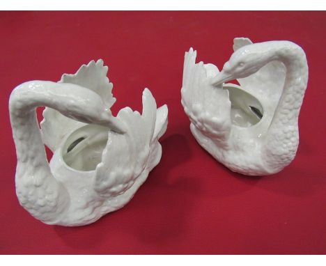 A late Victorian pair of ceramic swans (15cm) registration mark under wing. Cown Pottery - Staffordshire (2)